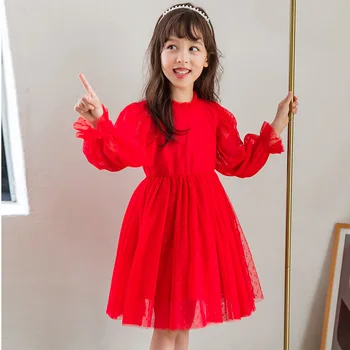 2020 Dievčatá Šaty Jeseň Zima Jar Teenage Princezná Šaty Deti Oblečenie Červená Béžová Deti Šaty Pre Dievča