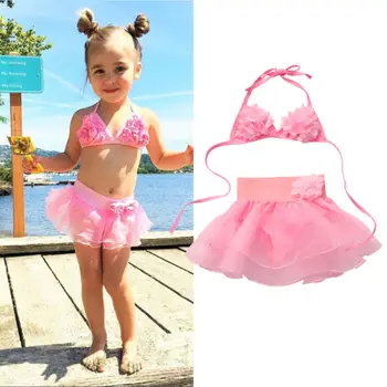 2020 Dieťa, Detské Dievčenské Plavky Princezná Dievča Dieťaťa, Kvetinové Sladké Ružové Gázy Plavky, Plavky, Plážové Oblečenie Bikini Set Plávanie Kostýmy