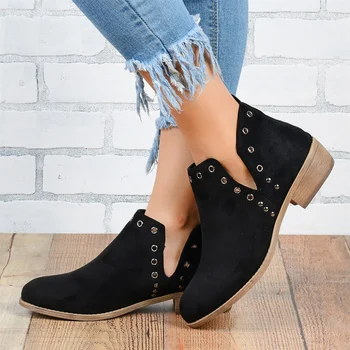 2020 Dizajnér Západnej Kovbojské Topánky Ženy Nit V tvare Otvorenie Slip-On Nízkom Podpätku Cowgirl Topánky, Členkové Topánky Zapatos Mujer