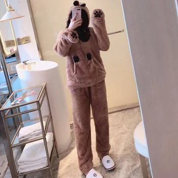 2020 Dámske Pyžamo Nastaviť Zimné Hrubé Teplé Flanelové Pajama Sady Cartoon Pyžamá Ženy, Oblečenie Pre Voľný Čas Panda Zvierat Sleepwear Dievča Pyžamá