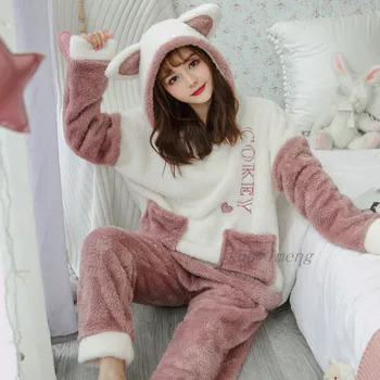 2020 Flanelové Dospelých Zvierat Pijama Panda Pyžamo Set Ženy, Pyžamá Dievčatá Steh Top+Nohavice 2pc Sleepwear Strany Vianočné Pajama Oblek