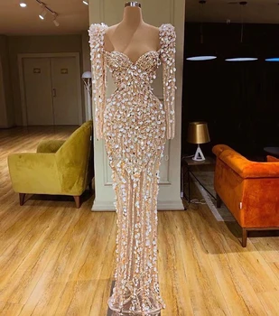 2020 Haute Couture Milú Morská Víla Večerné Šaty Podlahy-Dĺžka Korálkové Flitrami Celebrity Šaty Župan De Soiree Aibye Dubaj