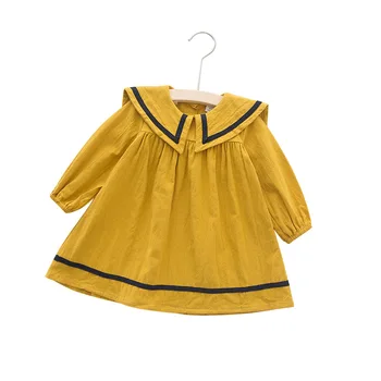 2020 Jar Nový Model Bavlna Detí College Šaty kórejský Navy Klope Voľné Girl šaty