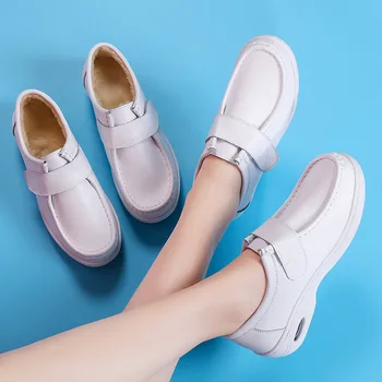 2020 jesenné a zimné nové módne bežné dospelých žien obuv zdravotná Sestra topánky biele ploché kožené módne biele topánky