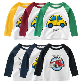 2020 Jeseň Novú Značku Dlhý Rukáv T-shirt pre Chlapca Cartoon Topy Baby Chlapci, Dievčatá Klesnutie Tričko Auto Tlač Deti Oblečenie od 2 do 9 Rokov