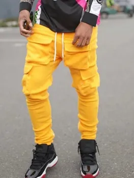 2020 Jeseň zima Hot Štýl Nohavice Nové Muži Móda Multi-vrecko Joggers Bežné Nohavice Hip-Hop 8 farba Spojov Teplé nohavice Sweatpa