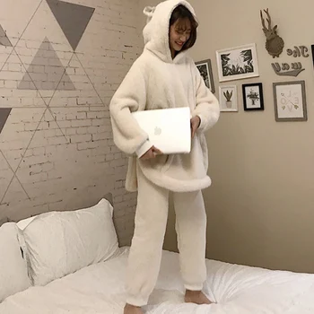 2020 jeseň zima nové žien kórejská verzia wild voľné plyšové králičie uši domov set 2 ks pyžamo nastaviť pijamas PJS