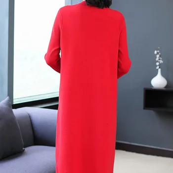 2020 Jeseň Zimné Módne Pletené Šaty Vysoko Kvalitné Ženy Luxusné Výšivky Vzory Dlhý Rukáv Teplé Dlhý Sveter Šaty