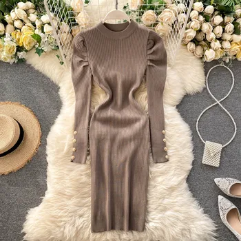 2020 Jeseň Zimné Svetre Šaty Žien Lístkového Rukávy Slim Bodycon Šaty Dámske Elegantné Pletené Krátke Šaty Vestidos Mujer