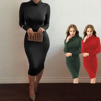 2020 Jeseň Ženy Slim Šaty Bodycon Sexy Šaty Party Čierne Šaty Jarné Dámske Oblečenie Plné Puzdro Pre Office Lady