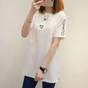 2020 kórejská verzia nové letné žien kabát veľké metrov dlhé časti voľné tričko biele krátky rukáv bežné t-shirts