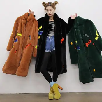 2020 kórejská Verzia Nového Imitácia Králik Kožušinový Kabát Voľné Kabát V Dlhodobom Odseku Veľké Veľkosti dámskej Módy Kabát