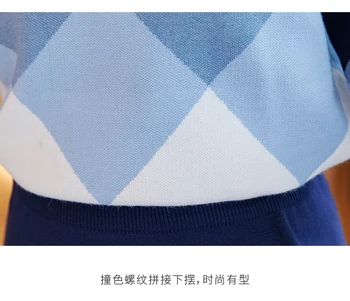 2020 kórejský Jeseň Ženy Geometrie pulóver s Dlhým Rukávom pletený sveter & Bodycon Midi Sukne Nastaviť Dve Ženy Kus Oblečenie