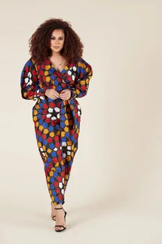 2020 Lete Africkej Ženy Dlhý Rukáv Tlač Jumpsuit Americké Oblečenie Afriky Šaty Plus Veľkosť Oblečenie pre Ženy