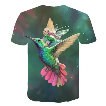 2020 Lete Cartoon Vták tričko Tlač Deti T-shirt Kolo Golier 3D Chlapca a Dievčatá Šaty Butterfly Deti t-shirt deti Hore