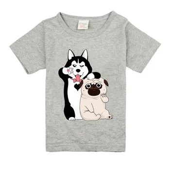 2020 Lete Chlapci Cartoon dve dog t shirt Farebné Vytlačené Dievčatá Streetwear Deti detský Oblečenie Baby Vtipné Tričko O-Krku