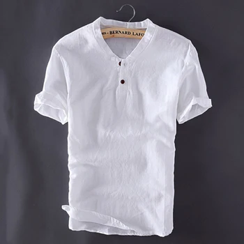 2020 Lete Nové Voľné Bavlnená posteľná Bielizeň T-shirt Mužov Krátky Rukáv Bežné Vintage Camiseta De Los Hombres