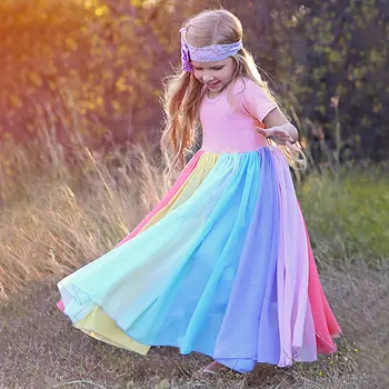 2020 Lete Rainbow, Šaty Pre Dieťa Dievča Kostým Módne kórejský Dieťa Beach Party Princess Sundress Detí Frock Tunika 6 8 Rok