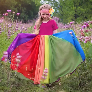 2020 Lete Rainbow, Šaty Pre Dieťa Dievča Kostým Módne kórejský Dieťa Beach Party Princess Sundress Detí Frock Tunika 6 8 Rok