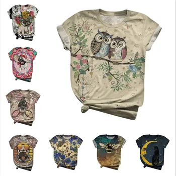 2020 Lete Ženy T-shirts Nový Dizajn 3D Zvierat Psa Vtákov Tlače O-Neck T-Shirts Plus Veľkosť 3XL Tričko Topy Tees Mujer Z0603