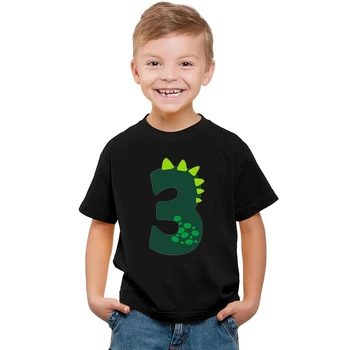 2020 Letné detské Oblečenie Dinosaura Číslo 1-9 T-Shirts Narodeniny, Topy Tee 2-12Y Deti, T Košele Chlapčenské Odevy Čierne Košele