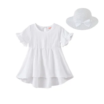 2020 Letné Dievčenské Šaty Candy Farby Šiat Pre Deti Nepravidelný Deti Ležérne Oblečenie Baby Plážové Šaty S Klobúkom