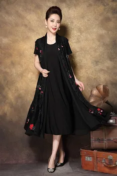 2020 Letné dámske čipky dlhé šaty stredného veku high-end elegantné vyšívané šaty nastaviť krátke rukávy strana dlhé šaty vestidos 4XL