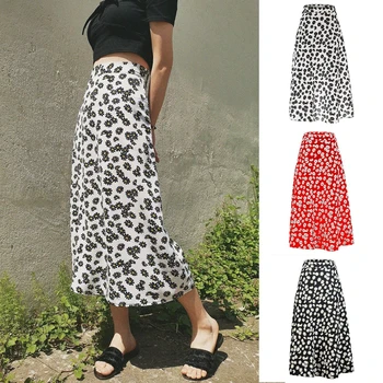 2020 Letné Nový Kvetinový Tlač Dlhé Sukne Módne Slim Malé Daisy Vysoký Pás Na Zips, Sukne Ženy Leopard Šifón Čierne Biele Sukne