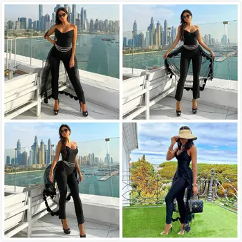 2020 Letné Nový Obväz Jumpsuit Žien Sexy tvaru Okolo Oka Jumpsuit Bodycon Elegantné Klub Celebrity Strán Black Jumpsuit