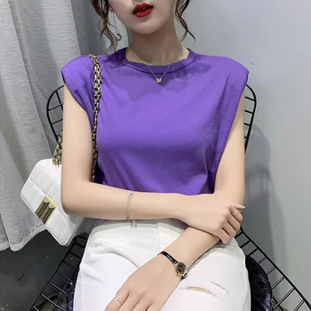 2020 Leto Bez Rukávov O Krku Top Ženy Ženy T Shirt Ladies Bežné Pravidelné Pure Color Office Lady Top Elegantné Tričko Streetwear