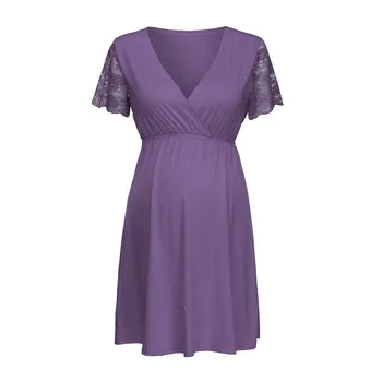 2020 Materskej Oblečenie Ošetrovateľskej Nightgown Pyžamo V Krku krátky rukáv Čipky Šitie Dojčenie šaty Pre Tehotné Ženy