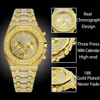 2020 MISSFOX Mužov Luxusné Hodinky Značky Ice Sa Diamond Quartz Hodinky Mužov Chronograf Muž z Nehrdzavejúcej Ocele Relojes Hombre Dátum Hodiny