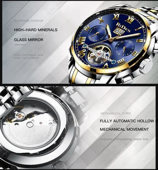 2020 módne, luxusné značky muži hodinky náramkové hodinky automatické hodinky z nerezovej ocele pravej kože