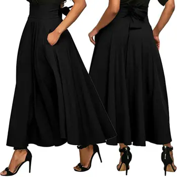 2020 Módny Trend Ženy Vysoký Pás Horela Swing Skladaný Dlho Strappy Maxi Sukne Bežné Jar Nové Voľné Jednoduché Buttoms Sukne