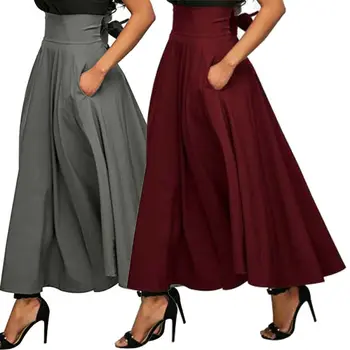 2020 Módny Trend Ženy Vysoký Pás Horela Swing Skladaný Dlho Strappy Maxi Sukne Bežné Jar Nové Voľné Jednoduché Buttoms Sukne