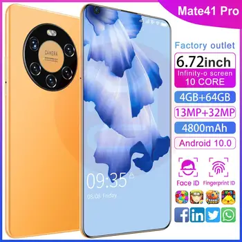 2020 Najnovšie Celuaressmartphone, Mate41Pro 6.72 palcový FHD+ O-Displej 13MP+32MP Fotoaparát Tvár&Obrazovky Odtlačkov prstov Odomknúť.4800mAh Batérie