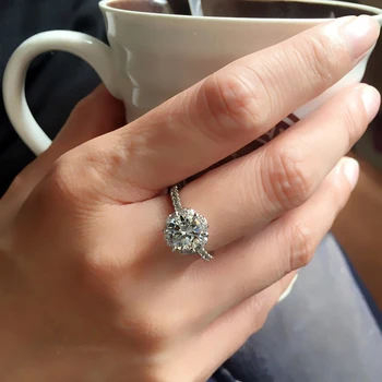 2020 najnovšie high-end klasické jednoduché zapojenie 6 pazúr dizajn, AAA, biela kubický zirkón ženy dámy krúžok diamantové prstene pre ženy