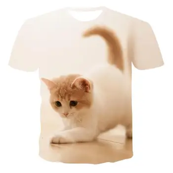 2020 new horúce predaj Európsky štýl krátky rukáv 3D vytlačené T-shirt, hravé mačka série top, továreň na priamy predaj