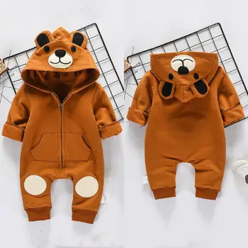 2020 Novonarodené Deti, Detské Oblečenie Dievča, Chlapec 3D Ucho Medveď s Kapucňou Romper Jumpsuit Playsuit Cosplay Zips Roztomilý Oblečenie 0-24M