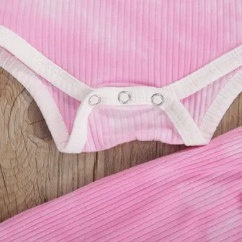 2020 Novorodenca dievča oblečenie nastaviť tie dye-tlač dlhý rukáv pulóver romper dlhé nohavice hlavový most 3ks pjamas nastaviť Oblečenie