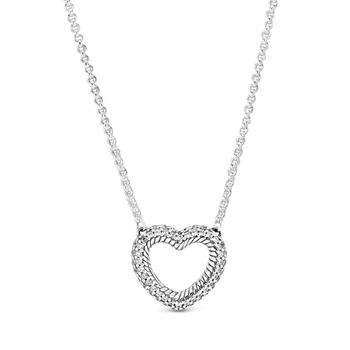 2020 Nové 925 Sterling Silver Pripraviť Had Reťazca Vzor Otvorené Srdce Prívesok Náhrdelník Leštené Loptu Reťazca Náhrdelník Šperky darček