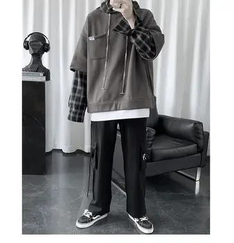 2020 nové falošné dva-kus s kapucňou, muži iny voľné hip-hop Harajuku top