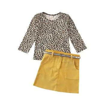2020 Nové Jarné Oblečenie Batoľa Novonarodené Dieťa, Dieťa Dievčatá Oblečenie Leopard Dlhý Rukáv Top shirt Menčester pás Sukne Oblečenie