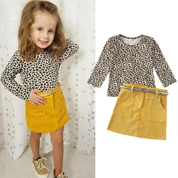 2020 Nové Jarné Oblečenie Batoľa Novonarodené Dieťa, Dieťa Dievčatá Oblečenie Leopard Dlhý Rukáv Top shirt Menčester pás Sukne Oblečenie