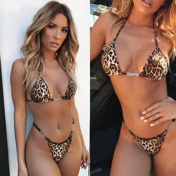 2020 Nové Letné Sexy Ženy, Leopard Tlač Bandeau Bikini Set Push-up Podprsenka Plavky, Plavky, plavky Obväz Pláži Plavky