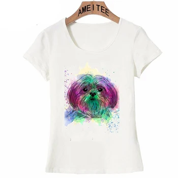 2020 Nové letné ženy t-shirt Roztomilý Shih Tzu psa art print T-Shirt bežné dámy Topy lumbálna pohode novinka roztomilý dievča Čaj