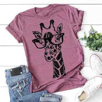 2020 Nové Letné žirafa tlač, t košele pre ženy cartoon bežné tričko lady krátky rukáv topy tees tričko ženské oblečenie femme