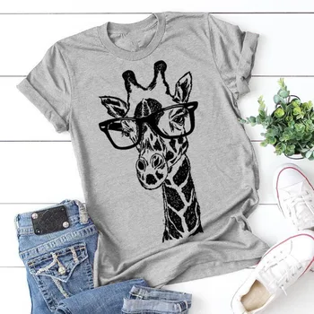 2020 Nové Letné žirafa tlač, t košele pre ženy cartoon bežné tričko lady krátky rukáv topy tees tričko ženské oblečenie femme