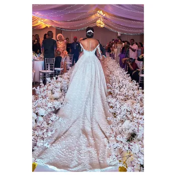 2020 Nové Luxusné Dlhý Rukáv Plesové Šaty, Svadobné Šaty Ilúzie Top Pearl Korálkové Čipky Svadobné Šaty Vestido De Noiva