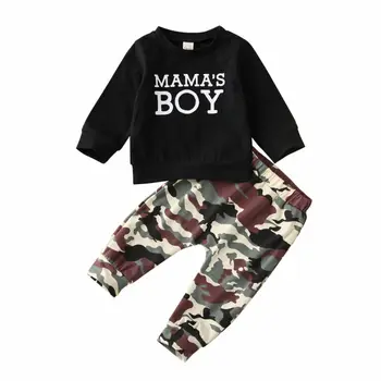 2020 Nové Módne Batoľa Detský Baby Boy T-Shirt Topy Camo Dlhé Nohavice 2KS Oblečenie Oblečenie Set 2KS